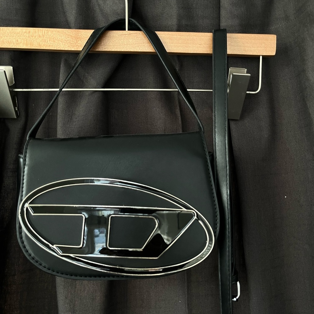 Diesel Black and Silver Crossbody Bag with Sleek Design